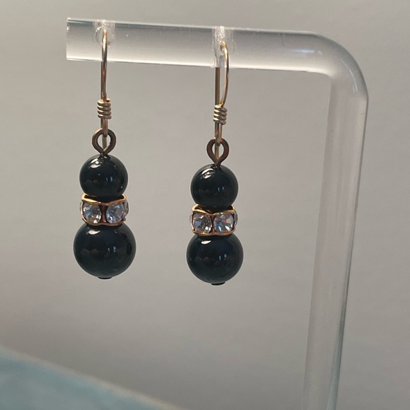 BLACK AND CRYSTAL BEAD DROP EARRINGS - Picture 1 of 3